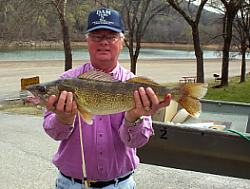 Man showing off his catch of a 7 pound Walleye